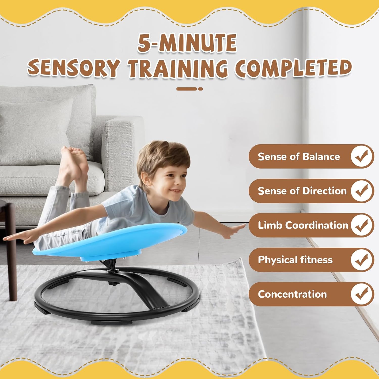 Sedia da spinning Zhenx per bambini, sedia girevole per bambini con autismo, sedia sensoriale per bambini, sedia rotante per bambini autistici, bambini con ADHD, allenamento con sedute e rotazione, coordinazione corporea (blu)