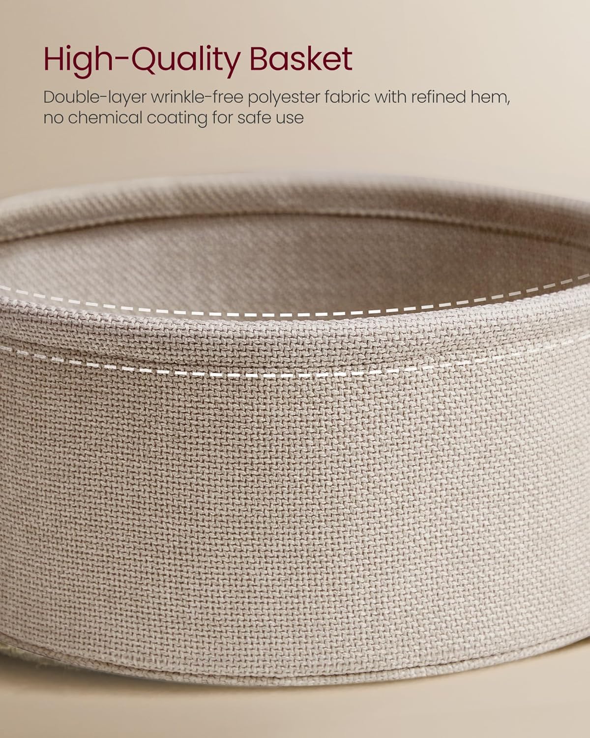 VASAGLE Coffee Table with Storage, Round Center Table for Living Room with Fabric Basket, Modern Style, Metal Frame, Matte White and Camel Brown ULCT244W10 · v2