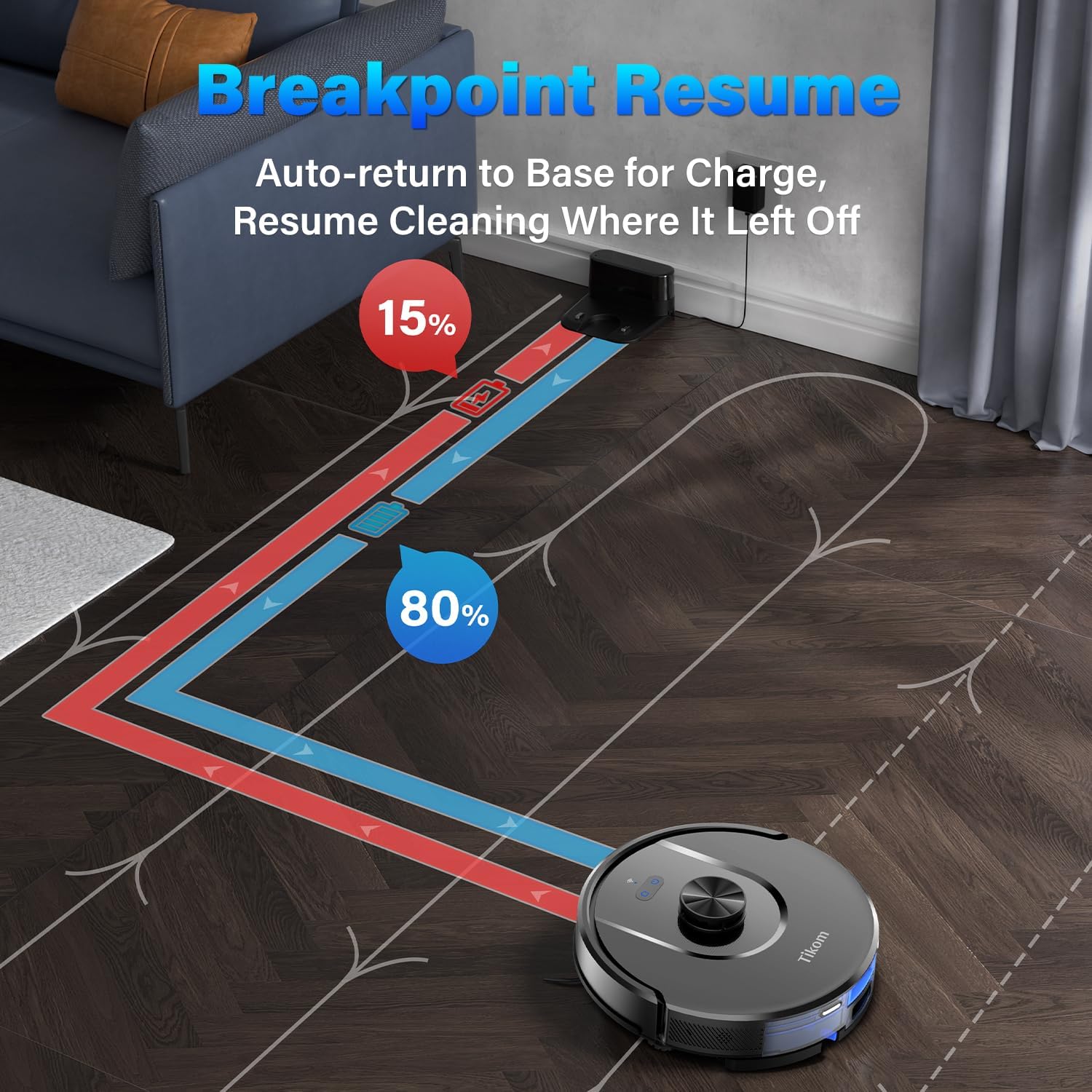 Tikom Robot Vacuum and Mop, L8000 Laser LiDAR Navigation Robotic Vacuum, 3000Pa Suction, 150Mins Max, 45dB, 14 No-Go Zones, 20 Virtual Walls, Self-Charging, Good for Pet Hair, Carpet, Hard Floor · v2