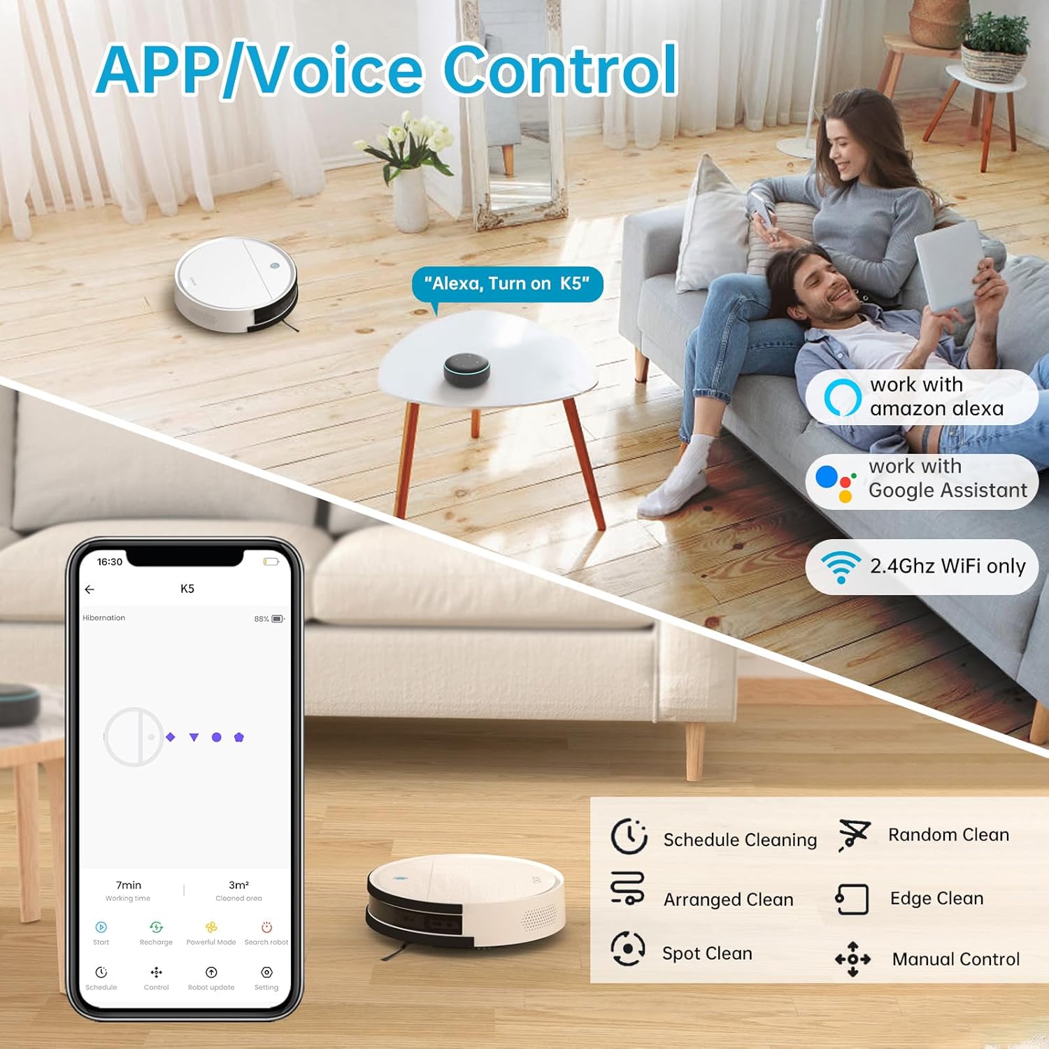 OKP Robot Vacuum Cleaner, Tangle-Free, Super Thin, Low Noise, Powerful Suction, Cleaning Schedules, Self-Charging, Robotic Vacuums with Wi-Fi/App/Alexa Control, Ideal for Pet Hair Carpets Hard Floors · v11
