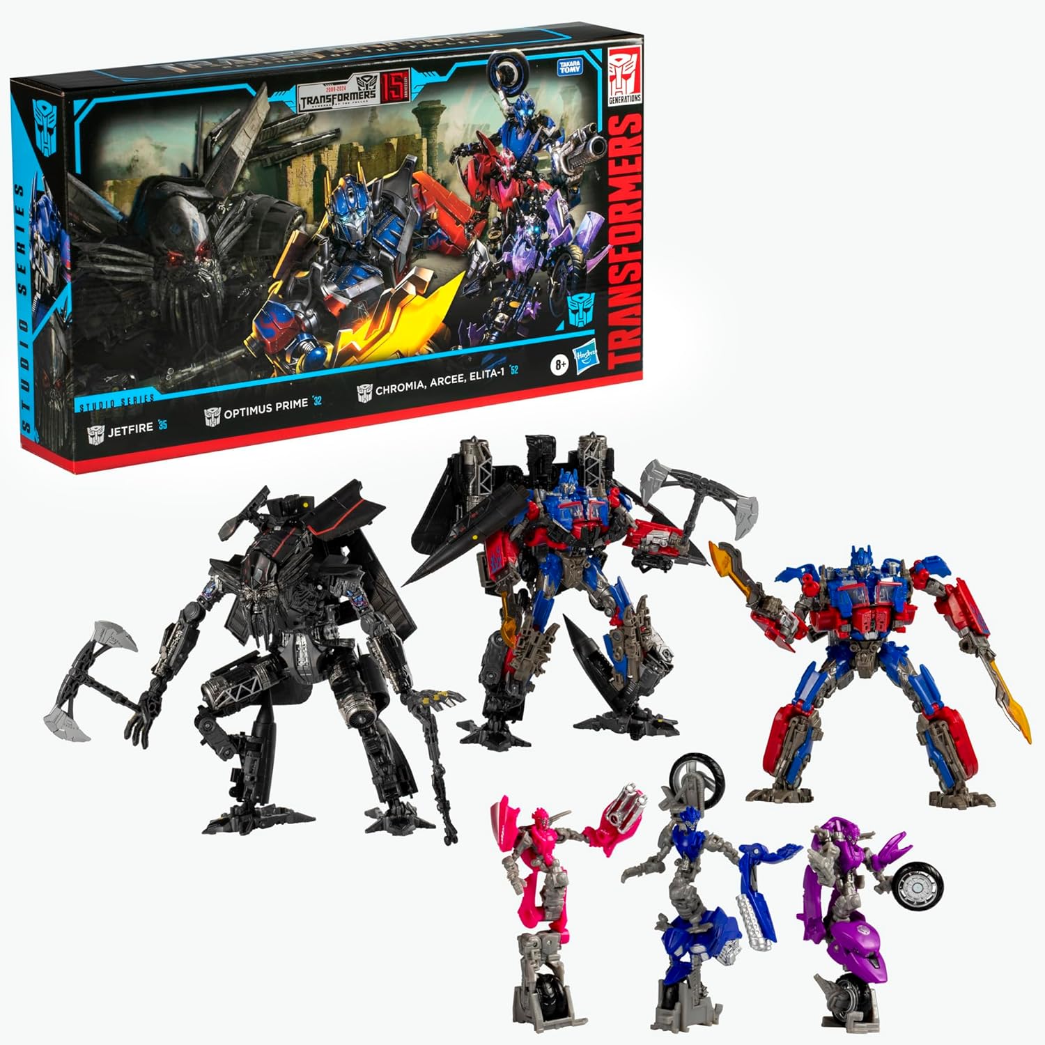 Transformers Toys Studio Series Revenge of The Fallen 15° anniversario Autobot Multipack, Optimus Prime, Jetfire, Chromia, Elita-1, Arcee, 5 action figure, 8 anni (esclusiva Amazon)