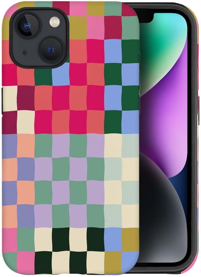 Custodia SeiZed compatibile con iPhone 13, custodia colorata a scacchiera per ragazza donna ragazzo uomo, custodia protettiva resistente per iPhone 13