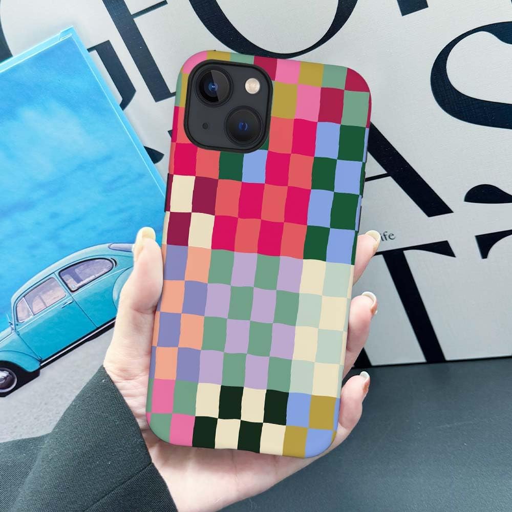 حافظة SEized متوافقة مع iPhone 14، حافظة هاتف ملونة بتصميم رقعة شطرنج للفتيات والنساء والأولاد والرجال، حافظة حماية متينة لهاتف iPhone 14
