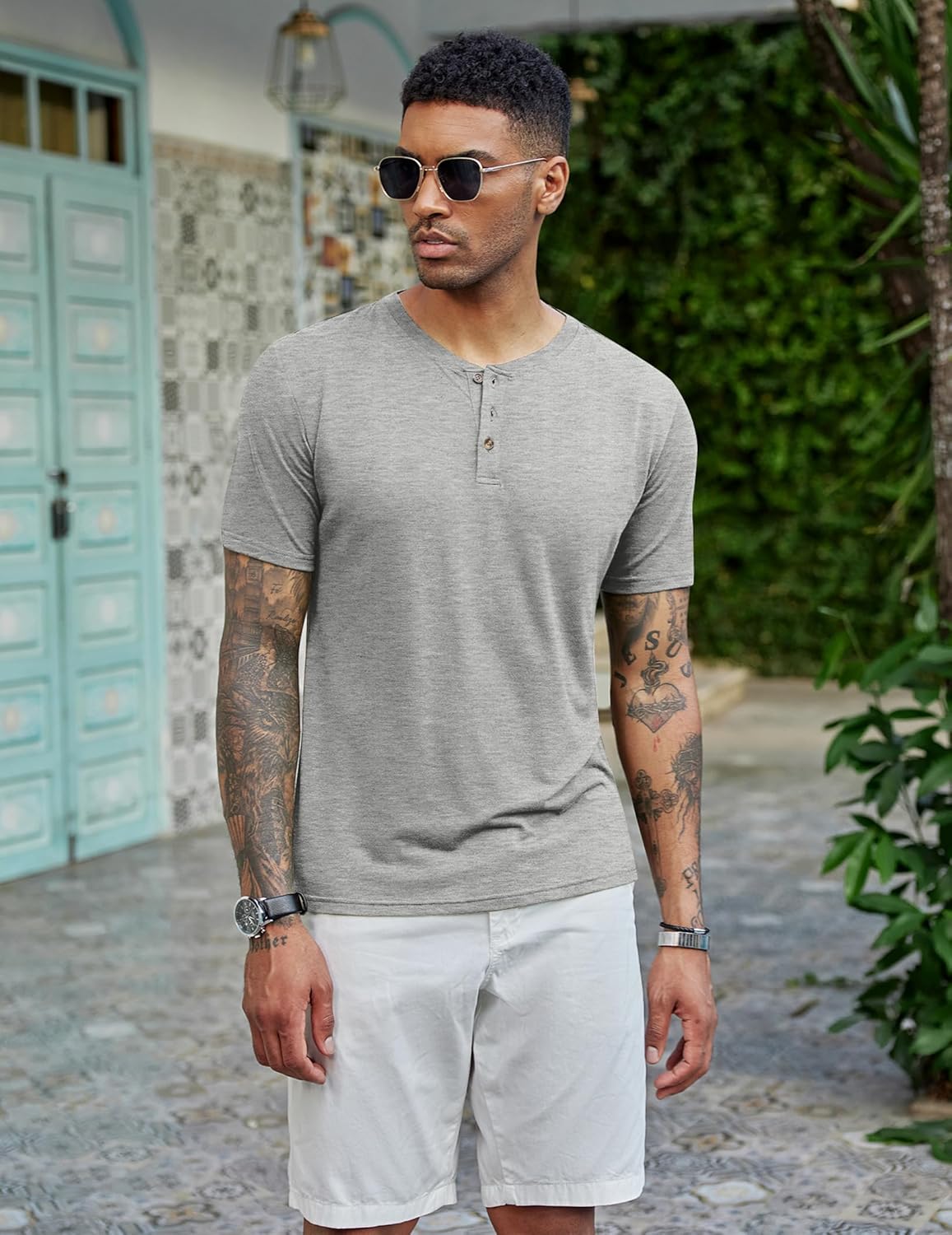 COOFANDY Mens Henley Shirts Short Sleeve Casual Basic Tee Summer Button Henley Soild T Shirts