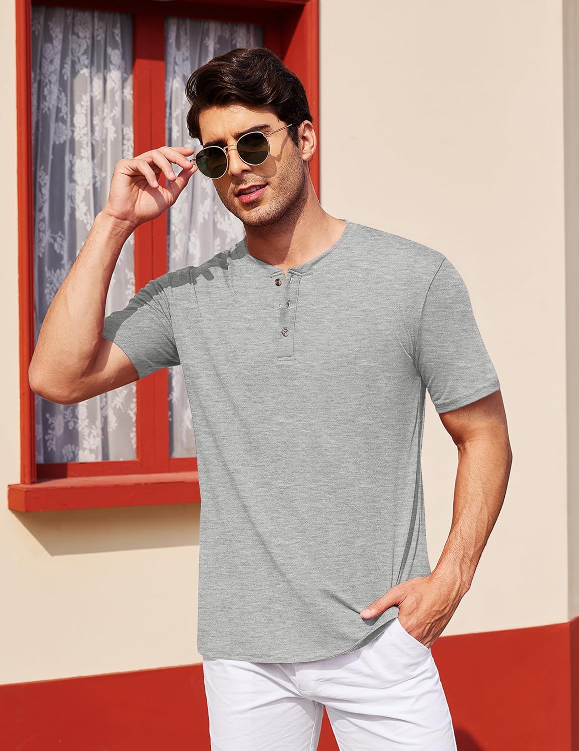 COOFANDY Mens Henley Shirts Short Sleeve Casual Basic Tee Summer Button Henley Soild T Shirts