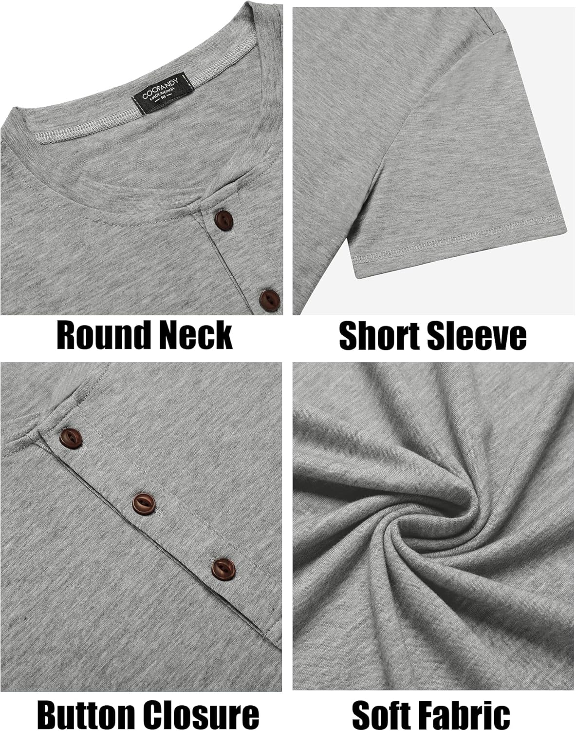 COOFANDY Mens Henley Shirts Short Sleeve Casual Basic Tee Summer Button Henley Soild T Shirts