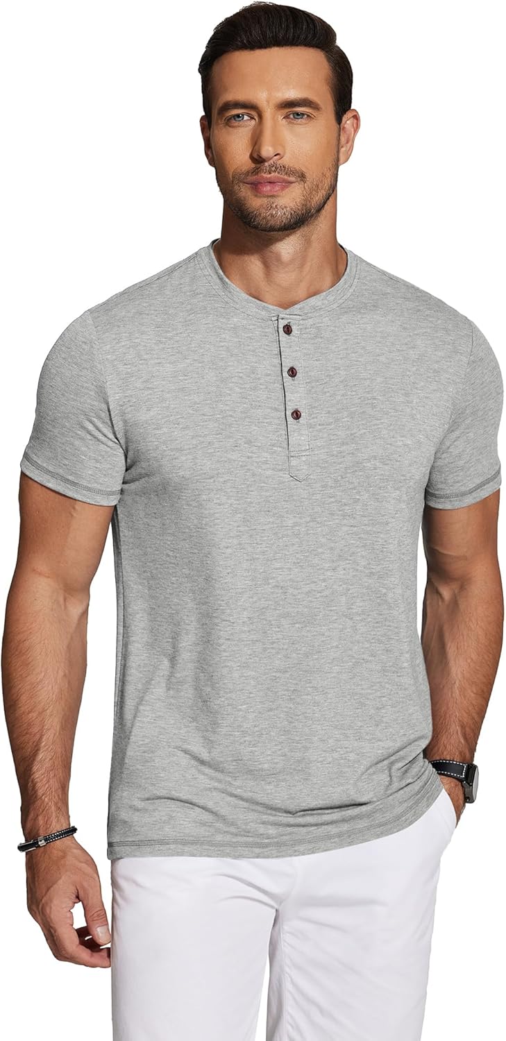 COOFANDY Mens Henley Shirts Short Sleeve Casual Basic Tee Summer Button Henley Soild T Shirts