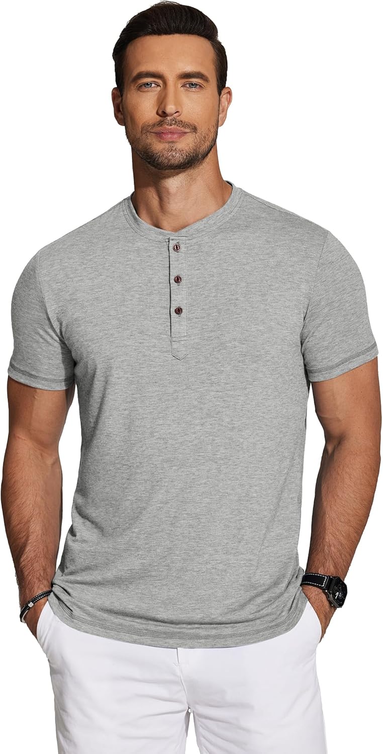COOFANDY Mens Henley Shirts Short Sleeve Casual Basic Tee Summer Button Henley Soild T Shirts