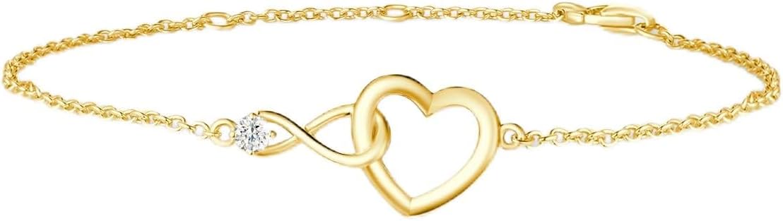 FANCIME 14K Real Solid Gold Infinity Love Heart Jewelry with Moissanite Necklace Bracelet Birthday Gifts for Women Girls Mom Daughter Her