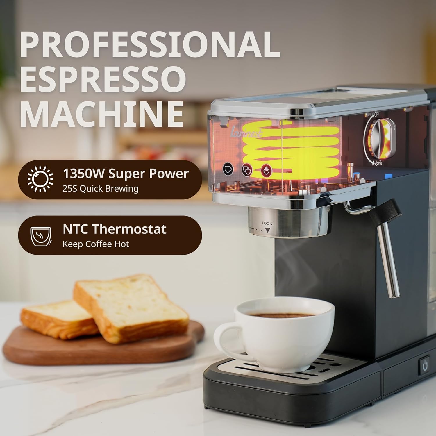 Machine à expresso 19 bars, machine à expresso professionnelle avec mousseur à lait à vapeur, machine à café expresso avec réservoir d'eau amovible de 40 oz, machine à cappuccino et à latte pour la maison, CM02