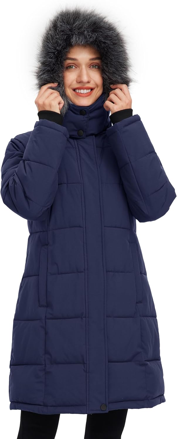 wantdo Womens Waterproof Winter Coat Warm Long Puffer Jackets with Faux Fur Hood Thicken Parka · v9