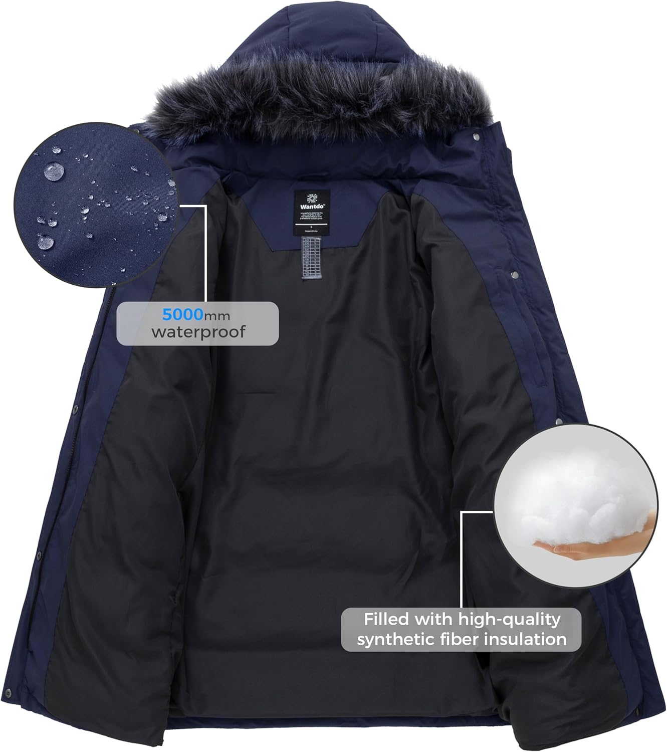 wantdo Womens Waterproof Winter Coat Warm Long Puffer Jackets with Faux Fur Hood Thicken Parka · v9