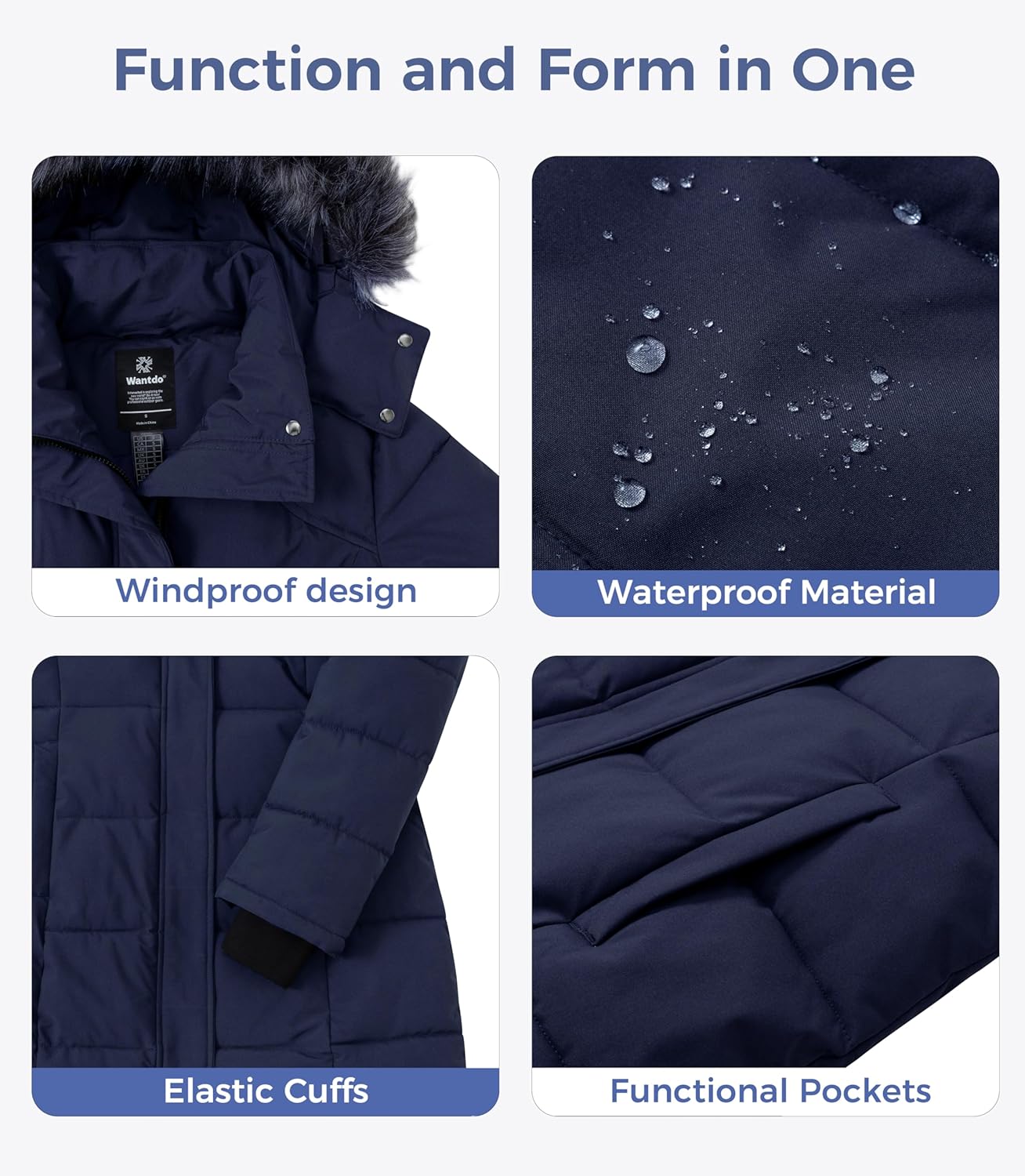 wantdo Womens Waterproof Winter Coat Warm Long Puffer Jackets with Faux Fur Hood Thicken Parka · v9