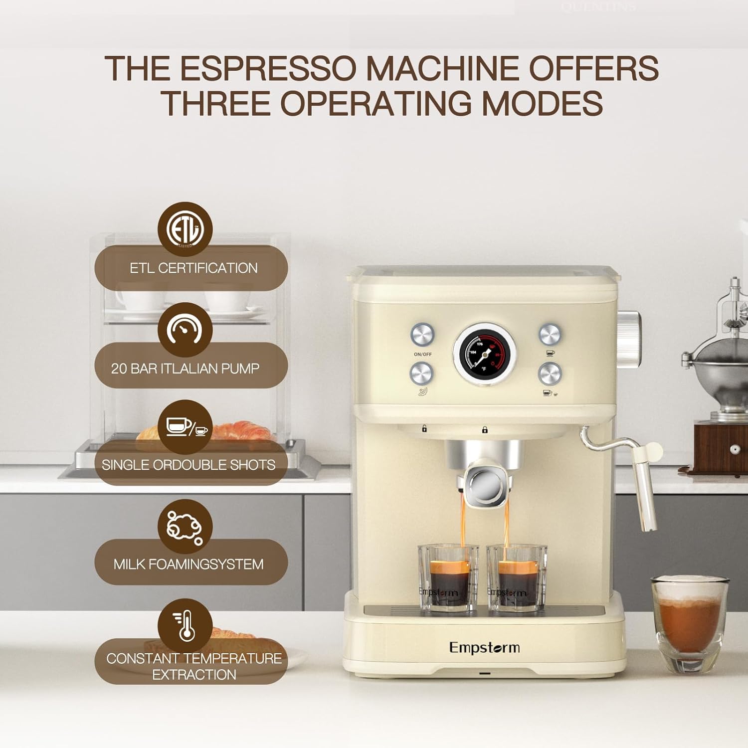 Espresso machine, 20 Bar Espresso Maker with Milk Frother Steam Wand, Compact Expresso Coffee Machine with for Cappuccino · v10