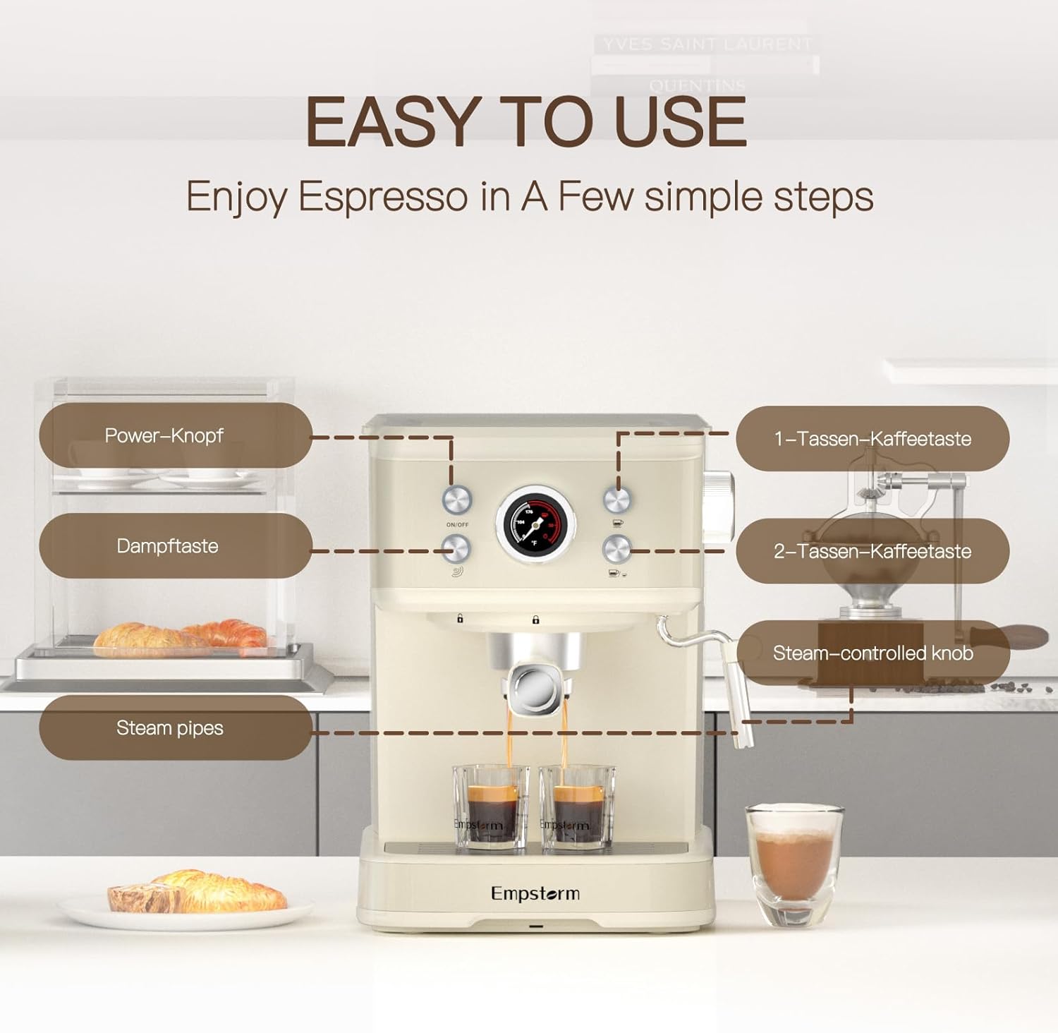 Espresso machine, 20 Bar Espresso Maker with Milk Frother Steam Wand, Compact Expresso Coffee Machine with for Cappuccino · v10