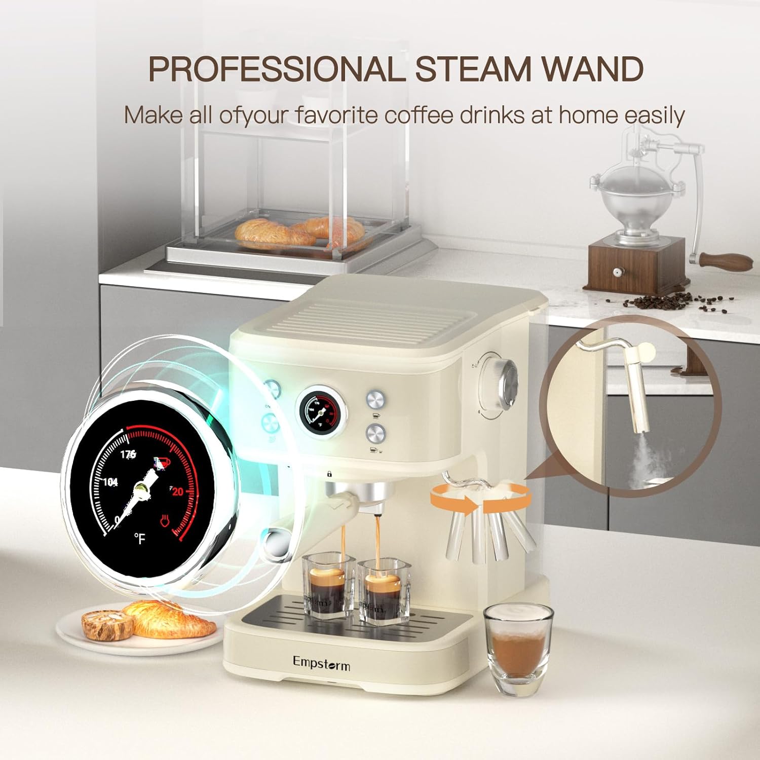 Espresso machine, 20 Bar Espresso Maker with Milk Frother Steam Wand, Compact Expresso Coffee Machine with for Cappuccino · v10