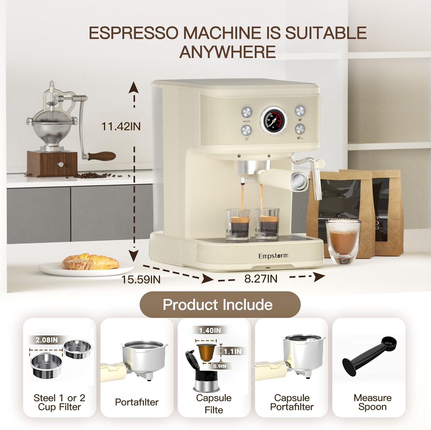 Espresso machine, 20 Bar Espresso Maker with Milk Frother Steam Wand, Compact Expresso Coffee Machine with for Cappuccino · v10