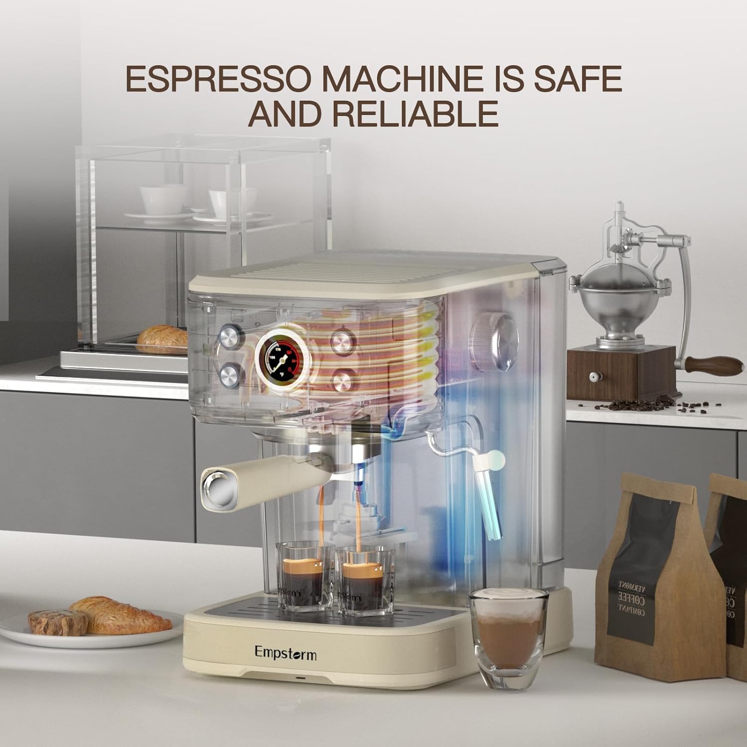 Espresso machine, 20 Bar Espresso Maker with Milk Frother Steam Wand, Compact Expresso Coffee Machine with for Cappuccino · v10
