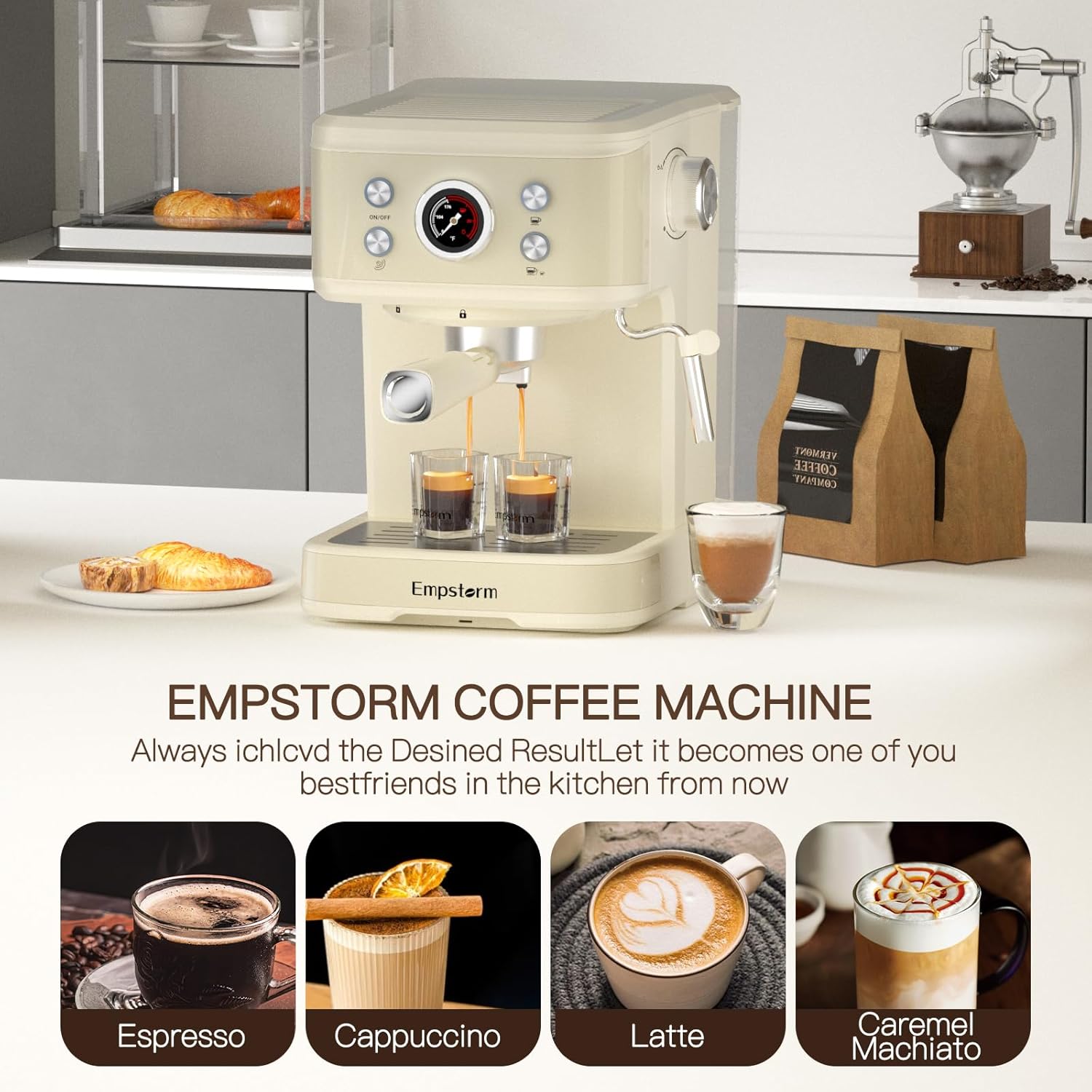 Espresso machine, 20 Bar Espresso Maker with Milk Frother Steam Wand, Compact Expresso Coffee Machine with for Cappuccino · v10