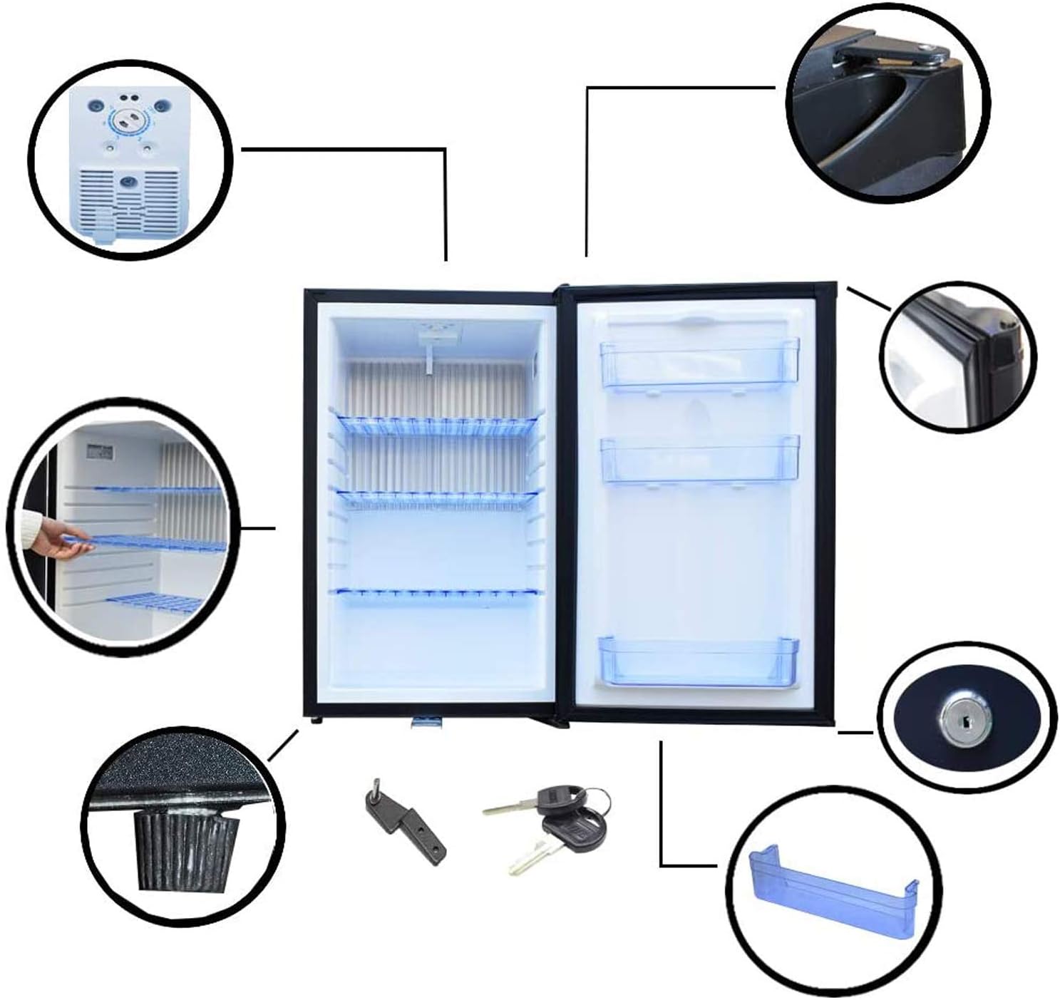 SMETA Mini-Kühlschrank, 1,76 Zoll, 12 V, mit Schloss und tragbarem Kühl-/Gefrierschrank, 12 V/24 V, 20 l