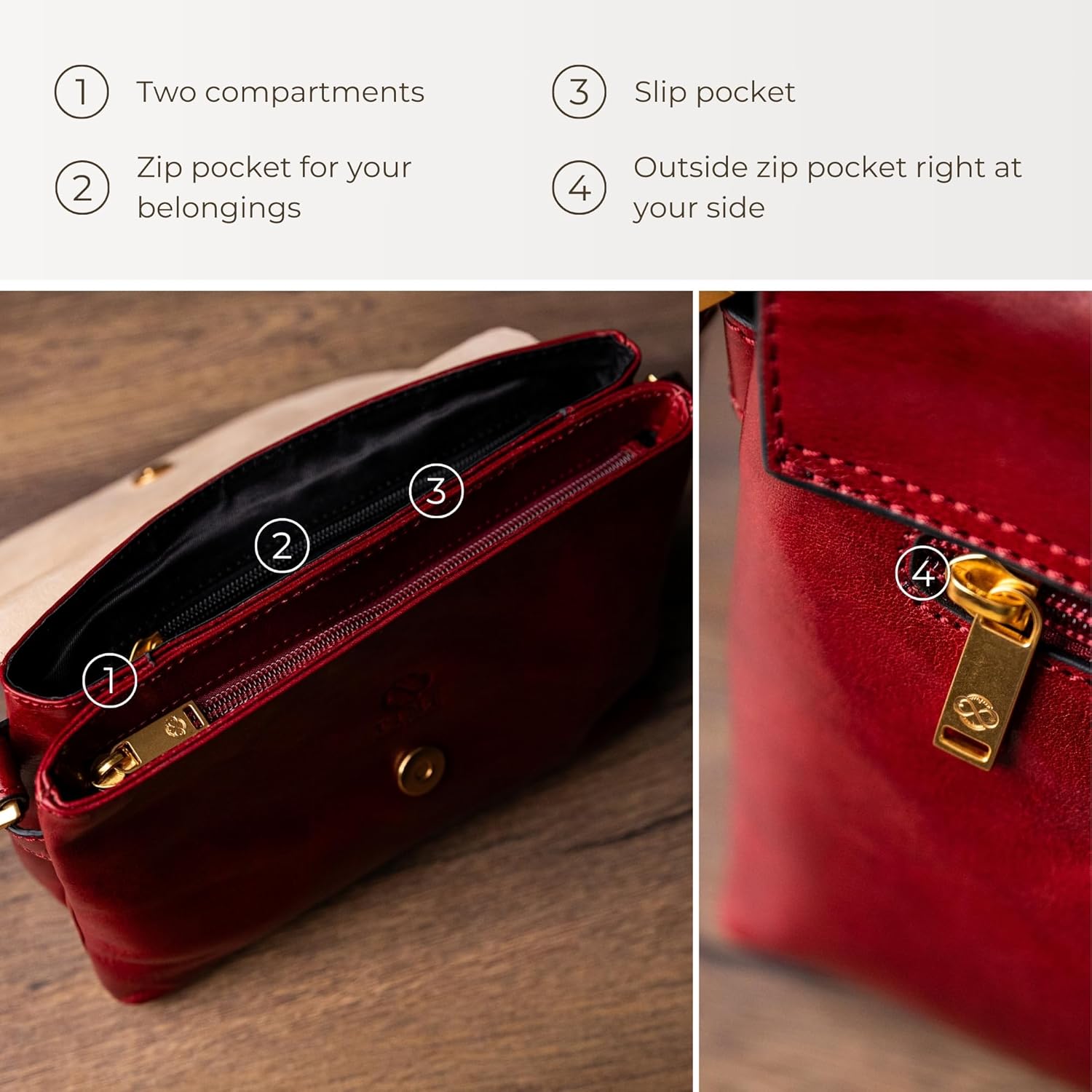 Borsa a tracolla da donna in pelle Time Resistance - Borsa a mano - Borsa a tracolla - Messenger - Borsa