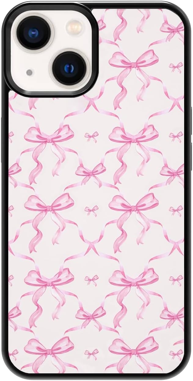 Aesthetic Pink Ribbons Bow Tie Pattern Case Compatible with iPhone 13,Pink Bows Phone Case,Custom Bow Protective Cases with Soft TPU Material for Women Girls (for iPhone 13)
