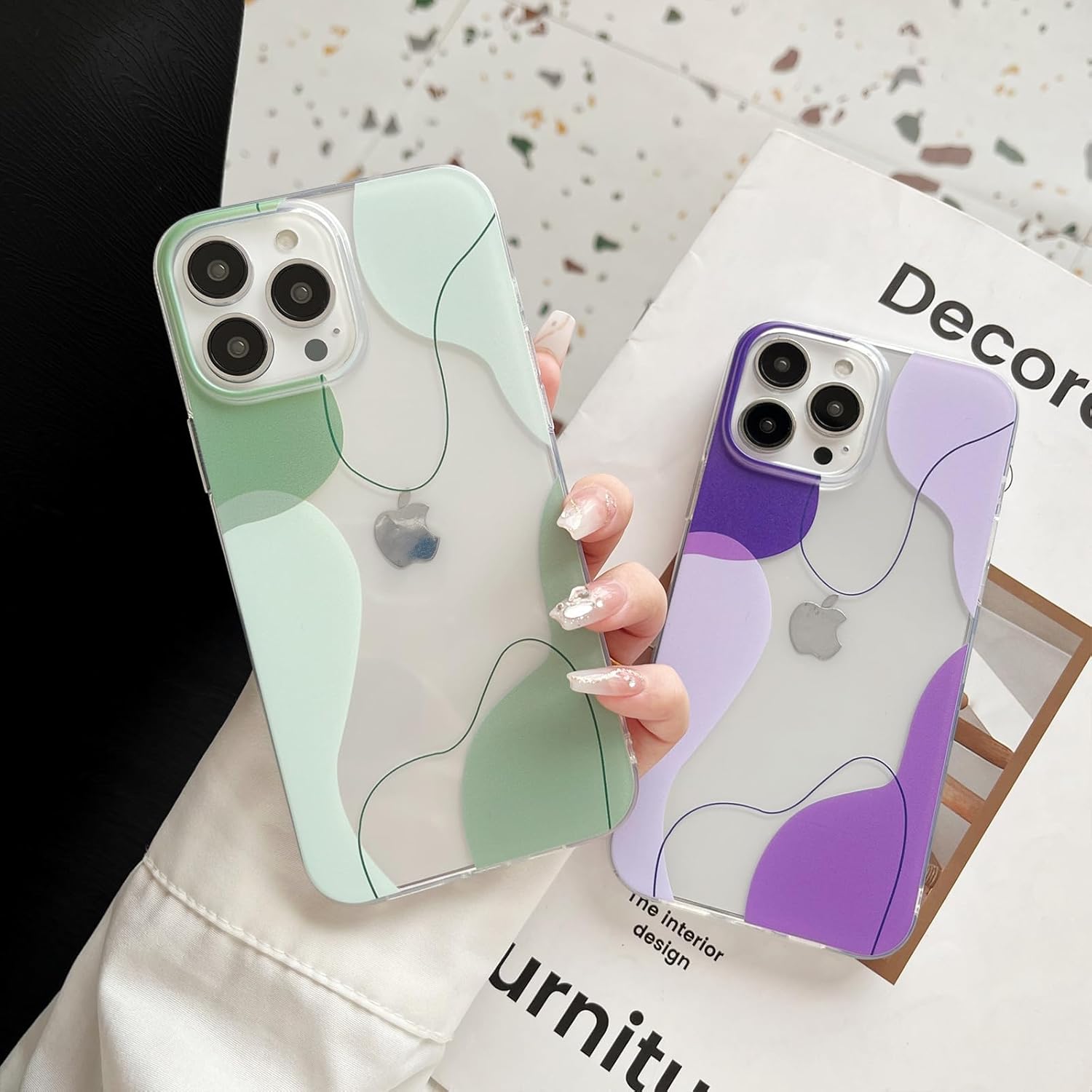 Compatibile con la custodia per iPhone 15 Pro Max, graziose custodie trasparenti a forma ondulata verniciata con custodia protettiva in TPU morbido antiurto sottile per donna/uomo progettata per iPhone 15 Pro Max (verde)