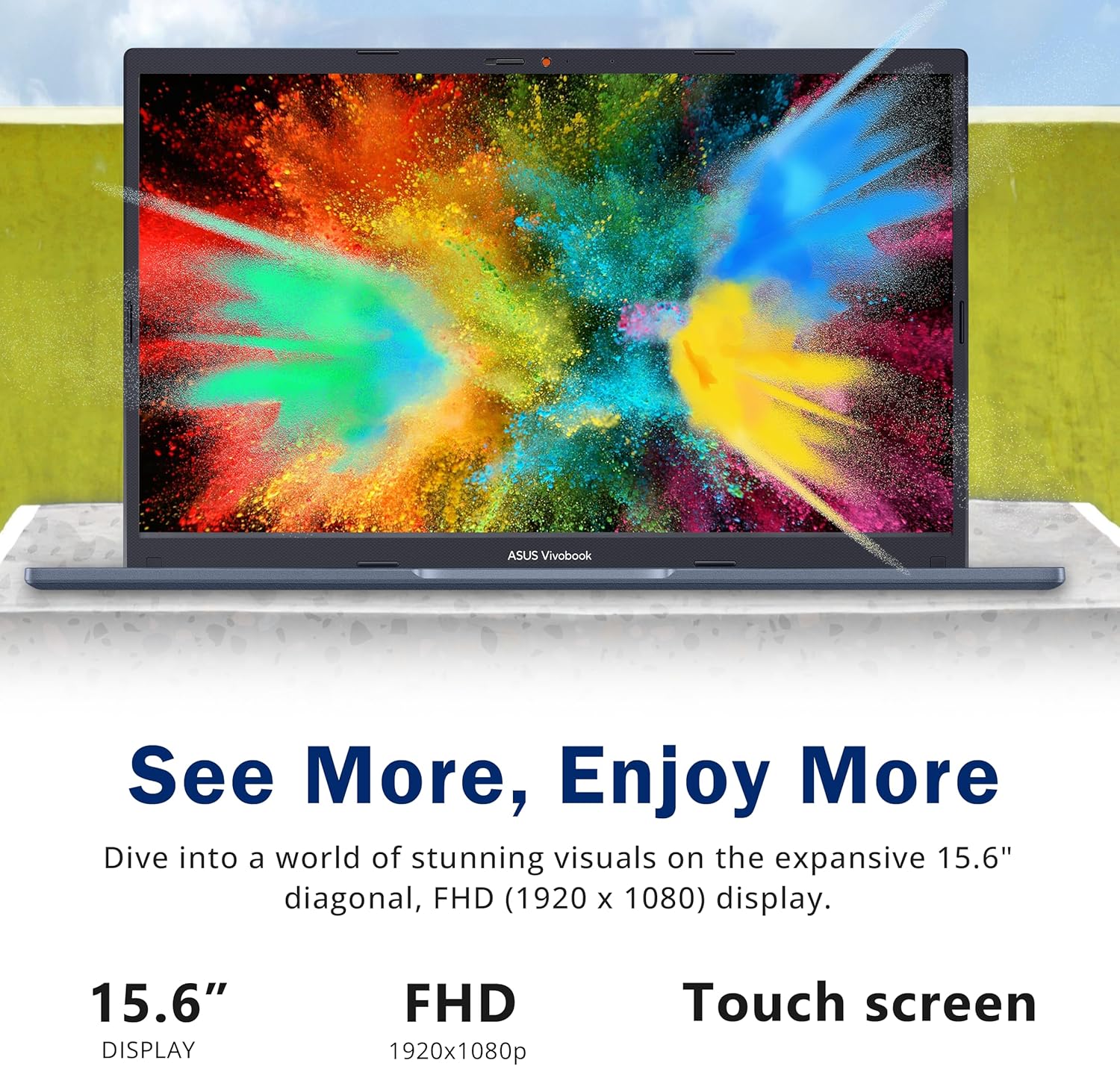 ASUS VivoBook 15.6 FHD-laptop met touchscreen, Intel Core i7-1255U, 16 GB RAM, 1 TB PCIe SSD, Intel Iris Xe Graphics, toetsenbord met achtergrondverlichting, WiFi 6, Windows 11 Pro, Quiet Blue, 32 GB Hotface USB-kabel
