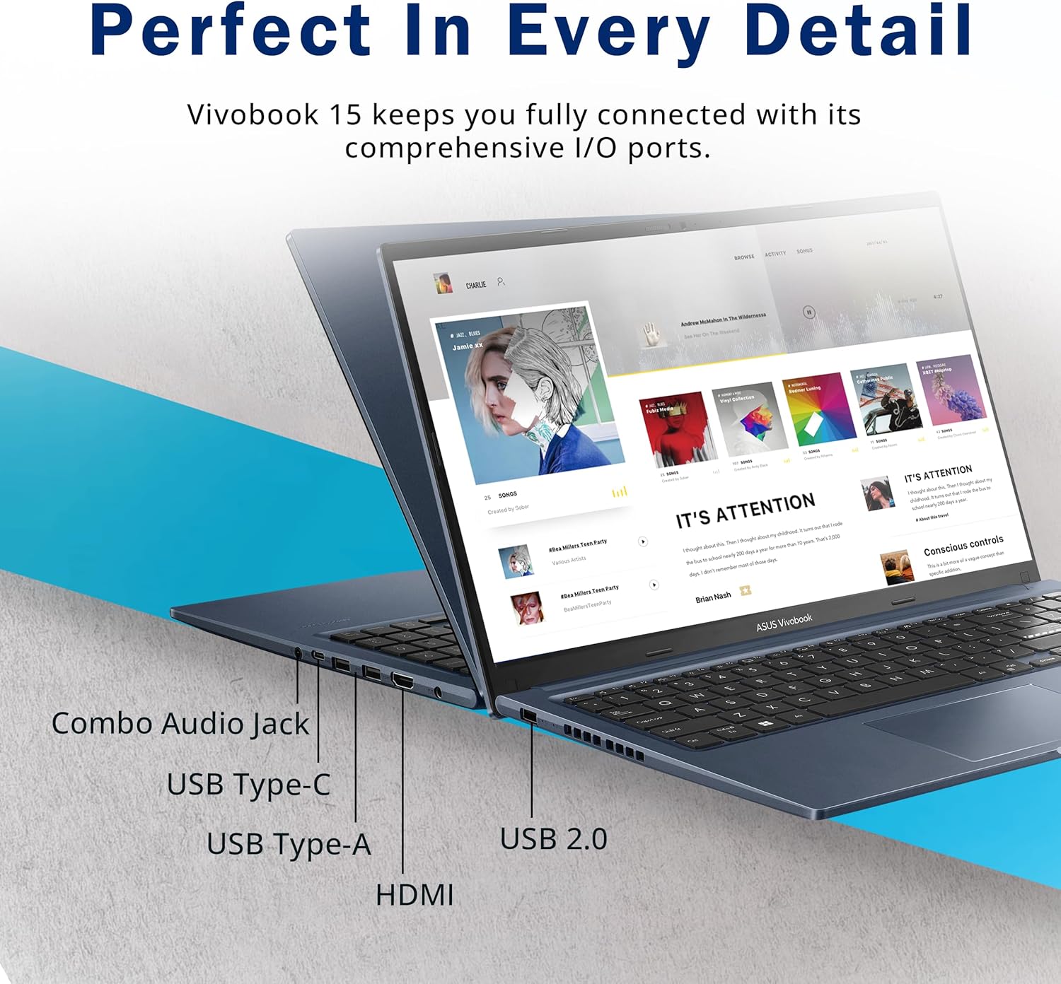 ASUS VivoBook 15.6 FHD-laptop met touchscreen, Intel Core i7-1255U, 16 GB RAM, 1 TB PCIe SSD, Intel Iris Xe Graphics, toetsenbord met achtergrondverlichting, WiFi 6, Windows 11 Pro, Quiet Blue, 32 GB Hotface USB-kabel