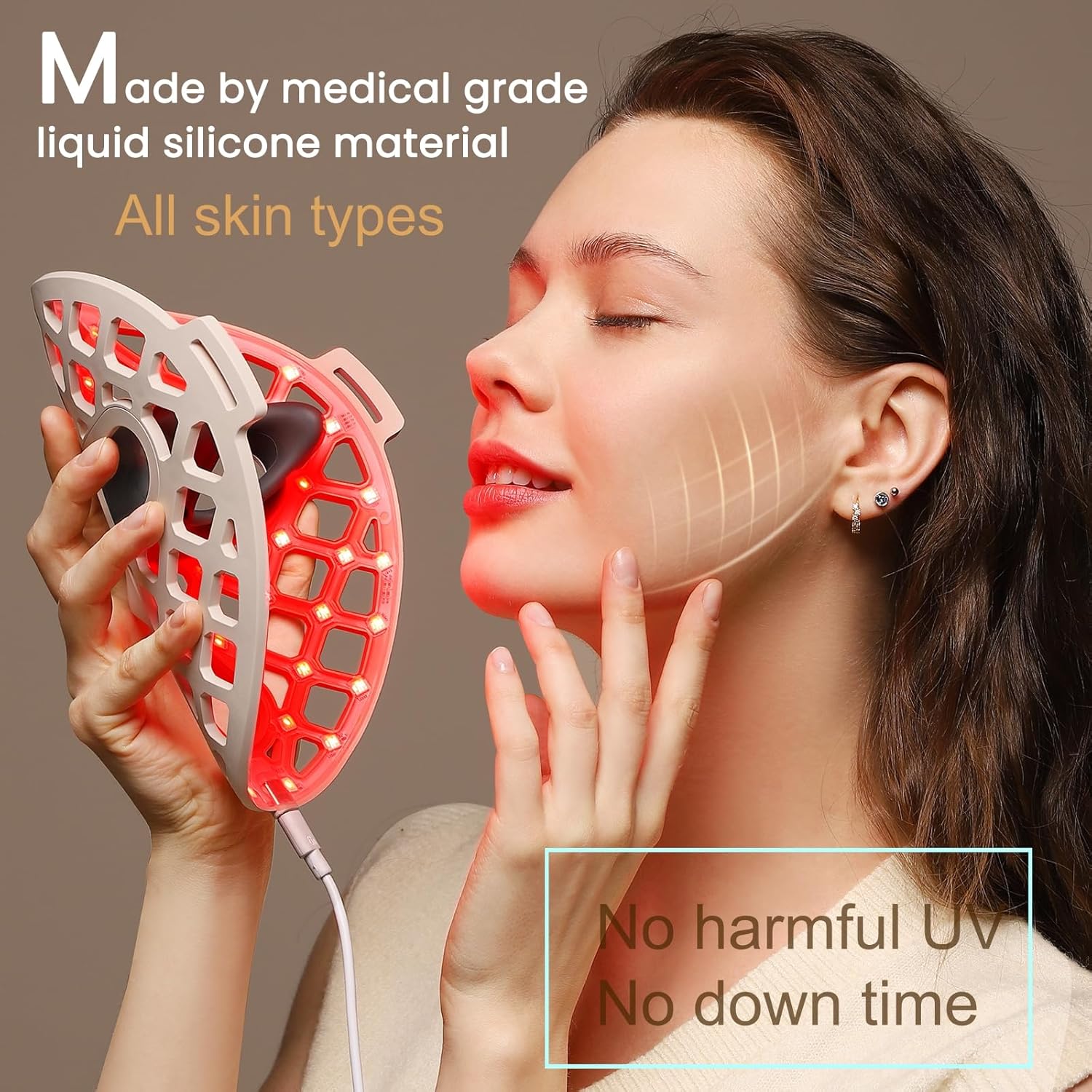 Maschera LED di bellezza — Maschera viso con terapia della luce a infrarossi a luce rossa per le rughe — Luce blu per l'acne — Lunghezza d'onda multipla per la cura della pelle — Ricaricabile per uso domestico e da viaggio Modello: KFB265