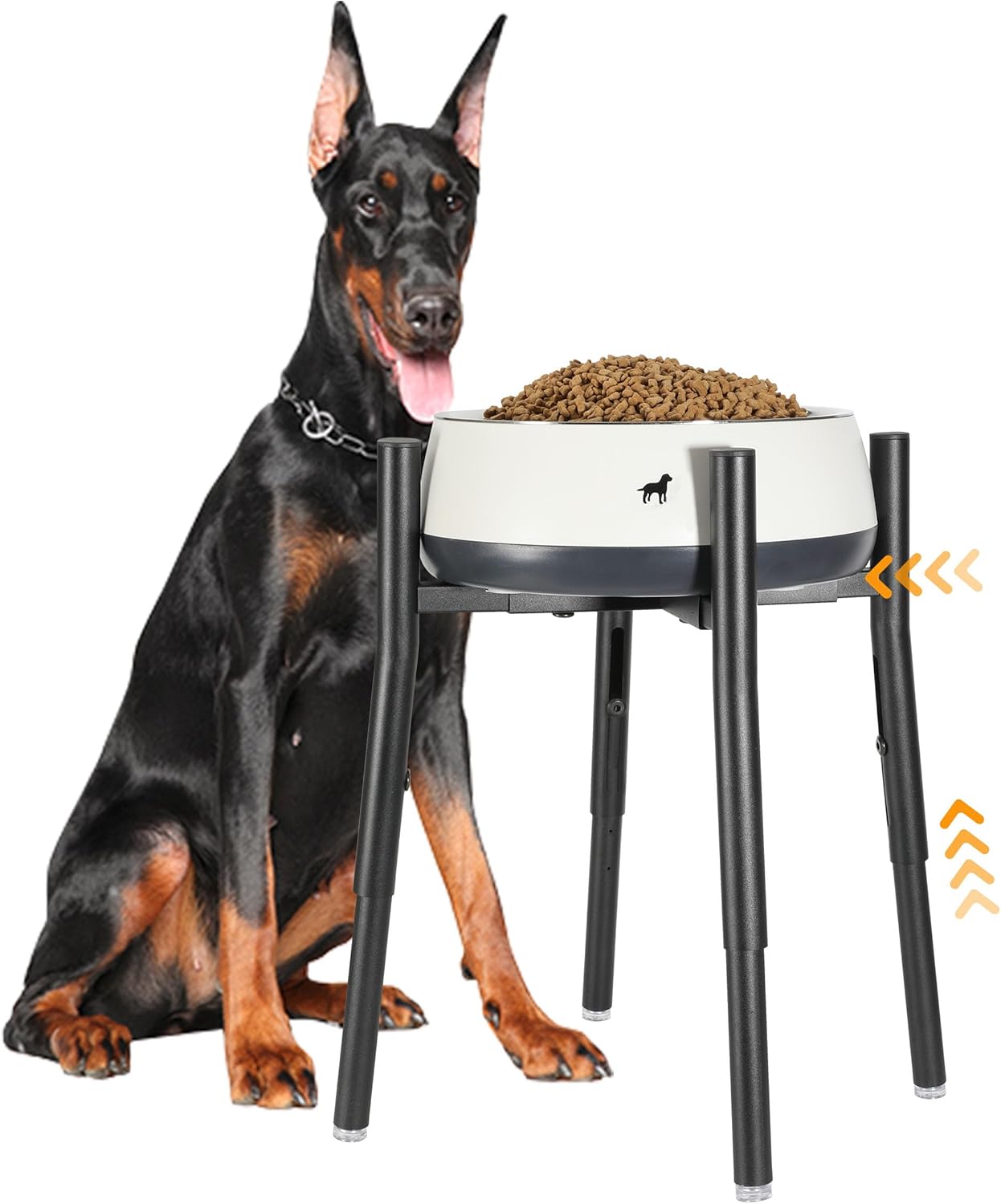 Raised Single Dog Bowl Stand, Adjustable 12-16 Tall, Elevated Dog Food Bowl Stand for 8-12" Wide Bowls, Dog Bowl Holder for Medium Large - Metal Dog Bowl Stand Only - Black