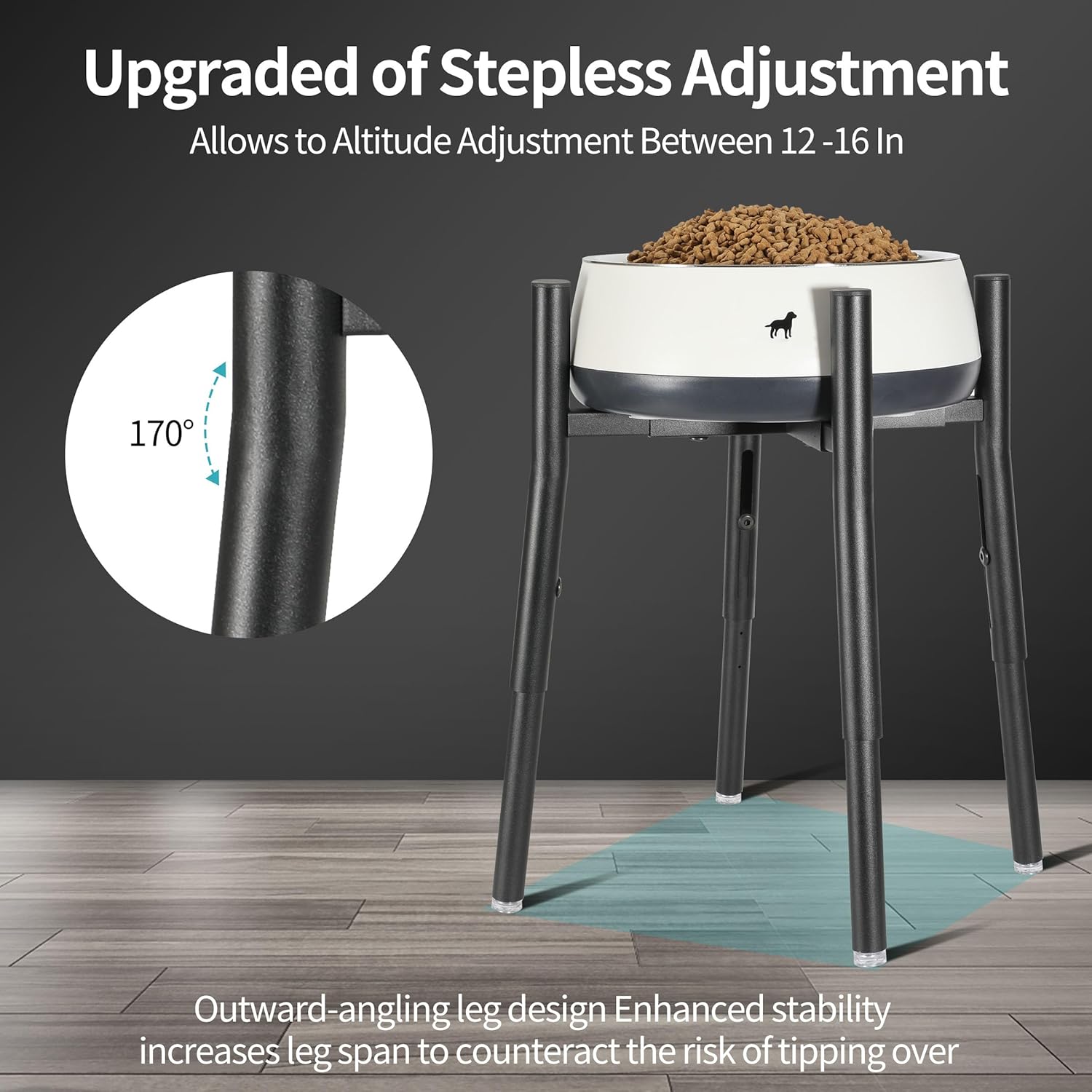 Raised Single Dog Bowl Stand, Adjustable 12-16 Tall, Elevated Dog Food Bowl Stand for 8-12" Wide Bowls, Dog Bowl Holder for Medium Large - Metal Dog Bowl Stand Only - Black
