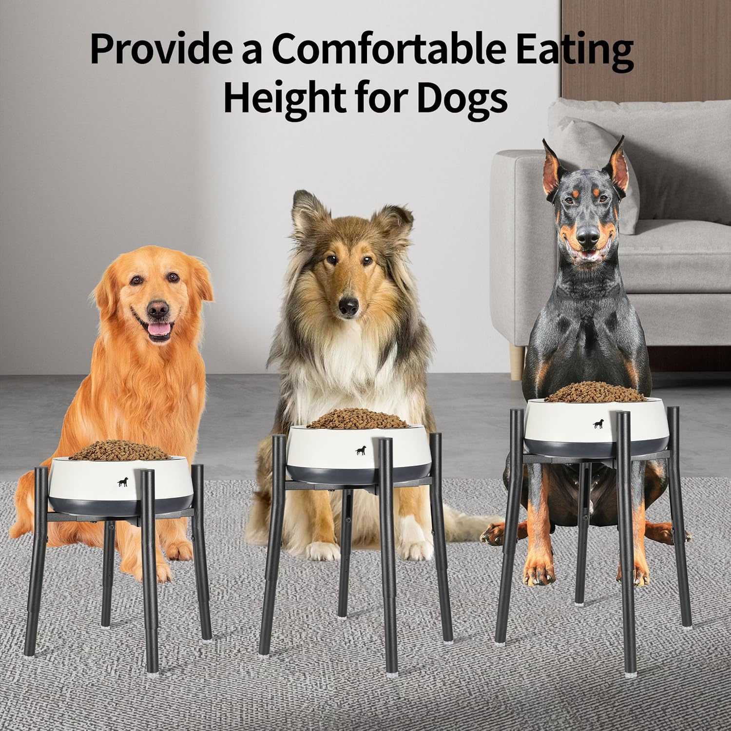 Raised Single Dog Bowl Stand, Adjustable 12-16 Tall, Elevated Dog Food Bowl Stand for 8-12" Wide Bowls, Dog Bowl Holder for Medium Large - Metal Dog Bowl Stand Only - Black