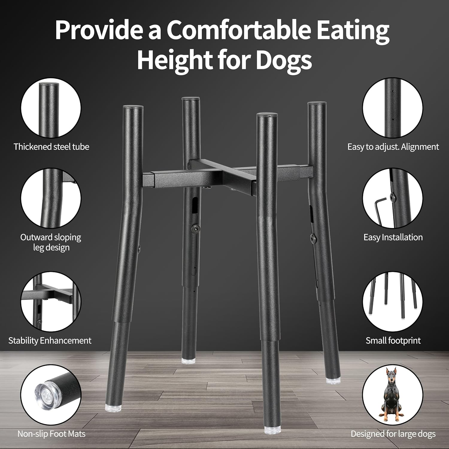Raised Single Dog Bowl Stand, Adjustable 12-16 Tall, Elevated Dog Food Bowl Stand for 8-12" Wide Bowls, Dog Bowl Holder for Medium Large - Metal Dog Bowl Stand Only - Black