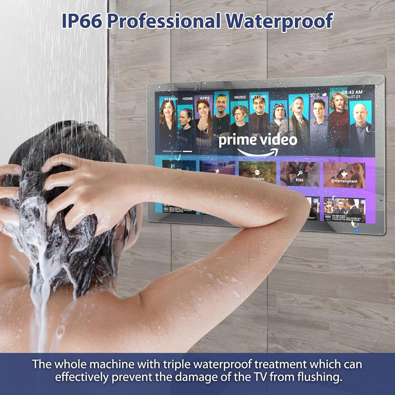 Haocrown 32 Inch Smart Bathroom TV 4K Ultra HD Android TV IP66 Waterproof Smart Mirror TV Google Assistant Built-in with Voice Remote,ATSC Tuner, Suitable for Bathroom Sauna(Black Frame,2024 Model) · v8