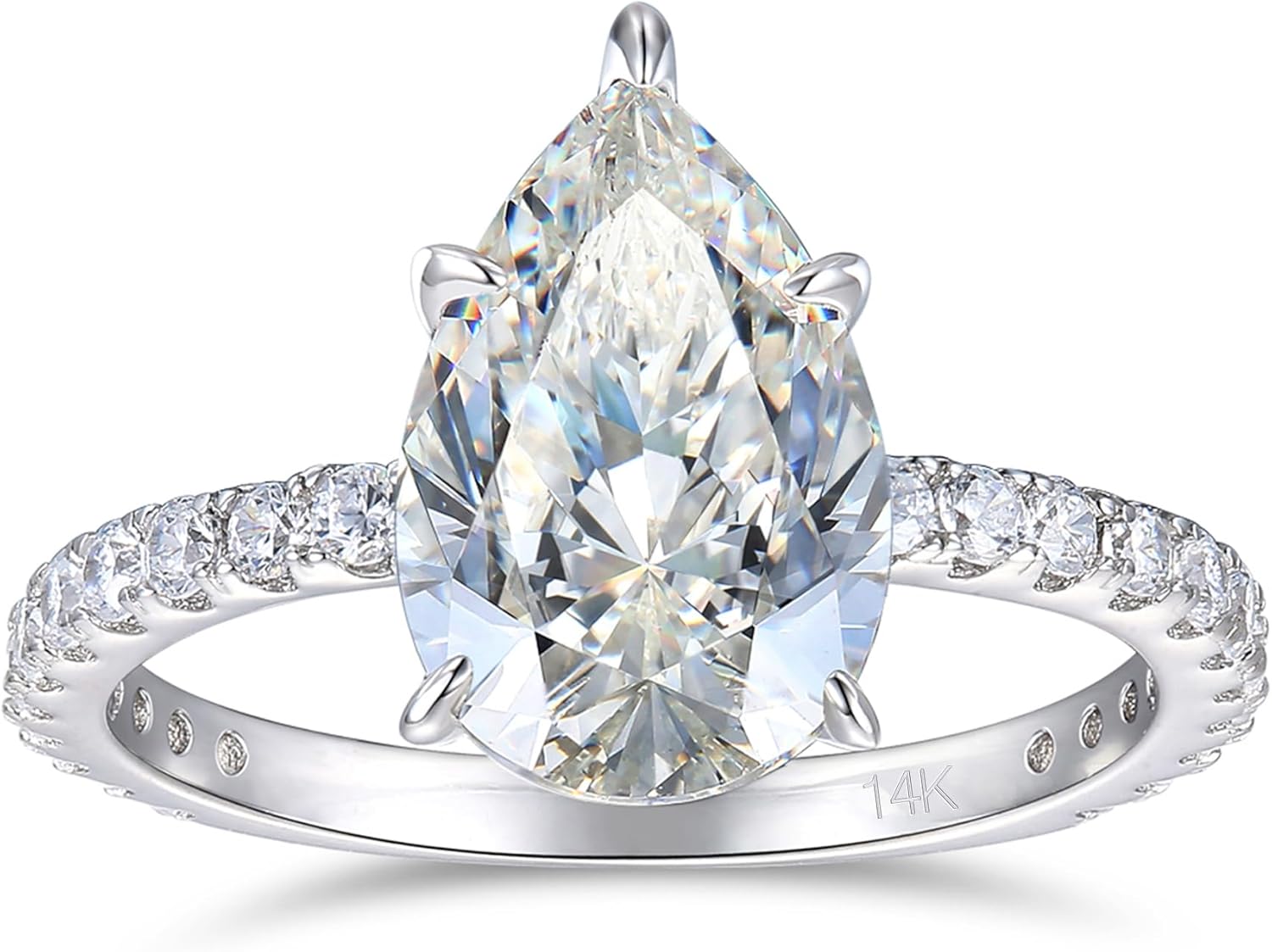 14K White Gold Engagement Ring, 3 Carat Pear Cut Moissanite Rings, Solid 14k White Gold Engagement Ring for Women · v2