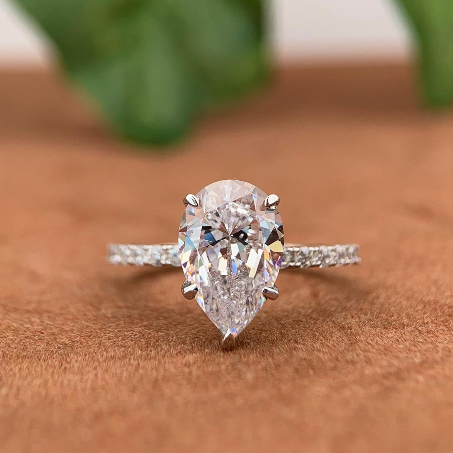 14K White Gold Engagement Ring, 3 Carat Pear Cut Moissanite Rings, Solid 14k White Gold Engagement Ring for Women · v2
