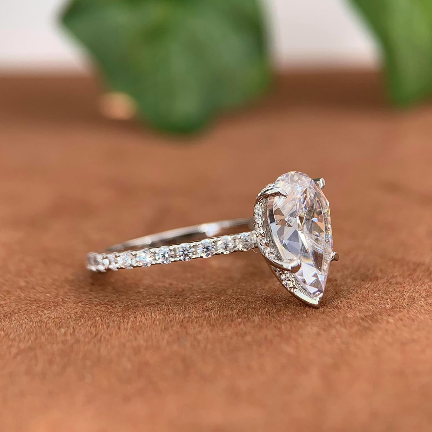 14K White Gold Engagement Ring, 3 Carat Pear Cut Moissanite Rings, Solid 14k White Gold Engagement Ring for Women · v2