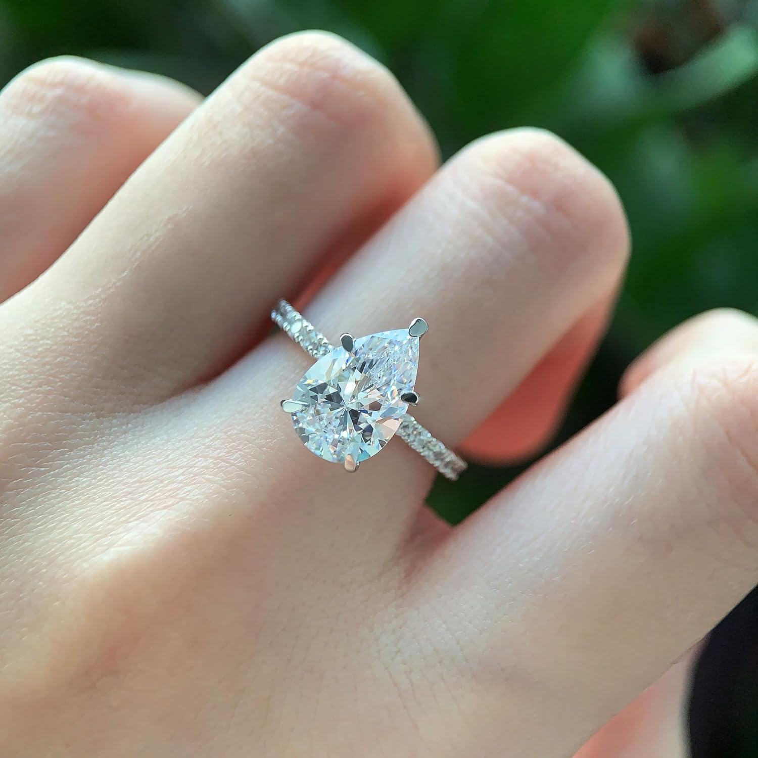 14K White Gold Engagement Ring, 3 Carat Pear Cut Moissanite Rings, Solid 14k White Gold Engagement Ring for Women · v2