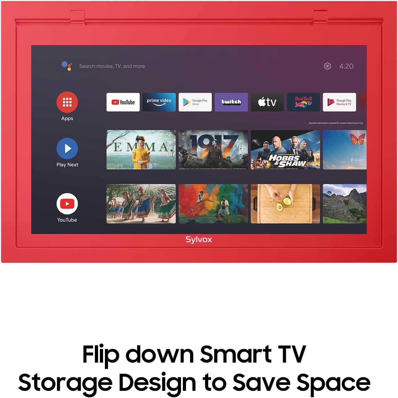 SYLVOX 15.6 Smart Google TV Under Cabinet TV 1080P, supporta la connessione wireless WiFi ruotabile e ribaltabile, design di archiviazione per cucina, camera da letto, camper e yacht (rosso)