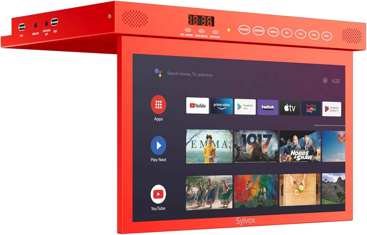 SYLVOX 15.6 Smart Google TV Under Cabinet TV 1080P, supporta la connessione wireless WiFi ruotabile e ribaltabile, design di archiviazione per cucina, camera da letto, camper e yacht (rosso)