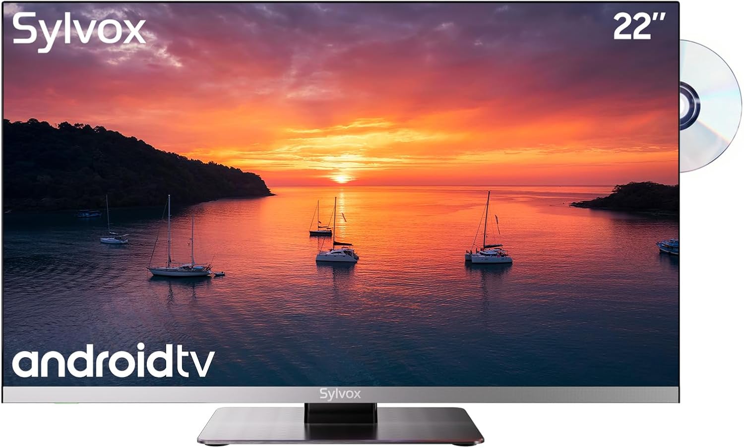 SYLVOX 22インチ スマート 12ボルト TV デジタル ビデオ ディスク コンボ、FHD 1080P 防湿、ARC、CEC、WiFi 付き。