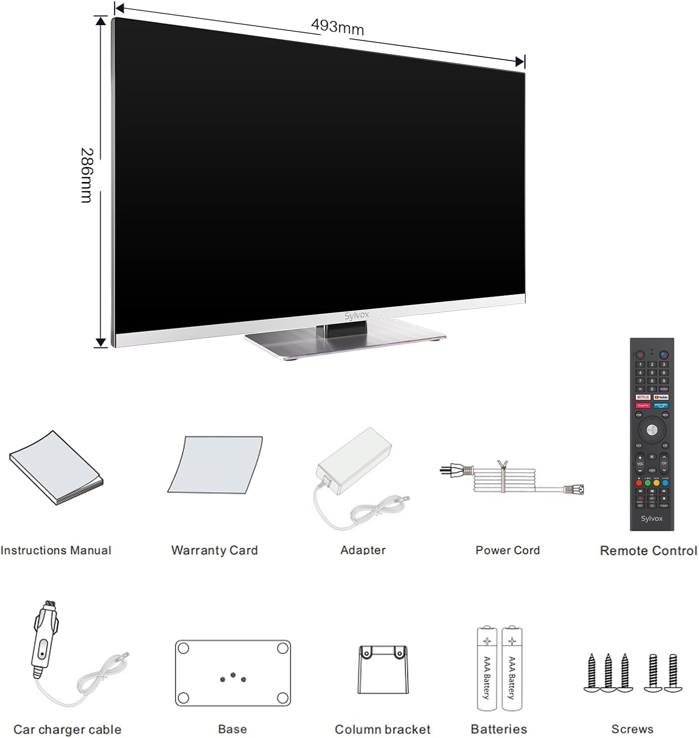 SYLVOX 22インチ スマート 12ボルト TV デジタル ビデオ ディスク コンボ、FHD 1080P 防湿、ARC、CEC、WiFi 付き。