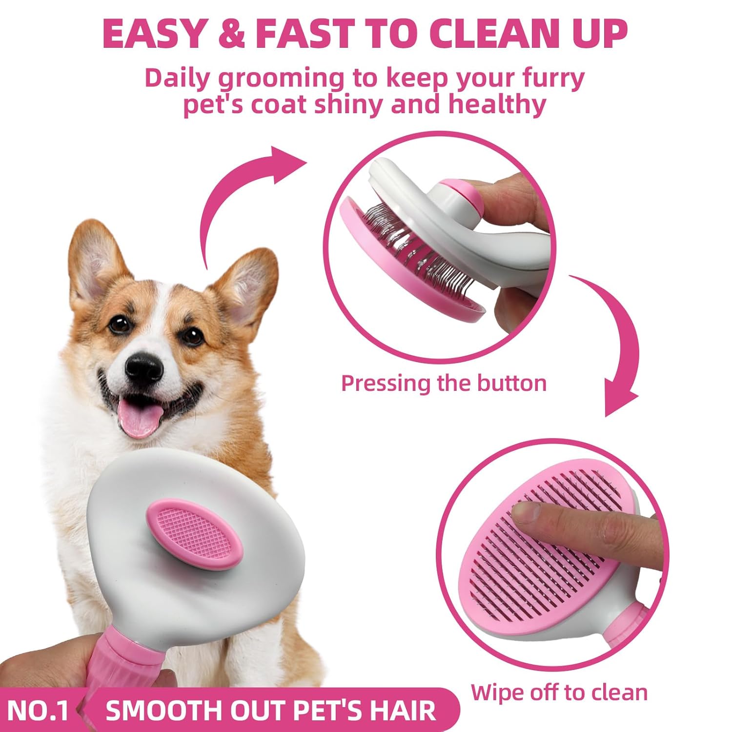 Bath Grooming Kit for Pets - Hair Brush Set with Towel, Washing Gloves, and Shampoo Scrubber Brush for Dogs and Cats (Pink) · v10