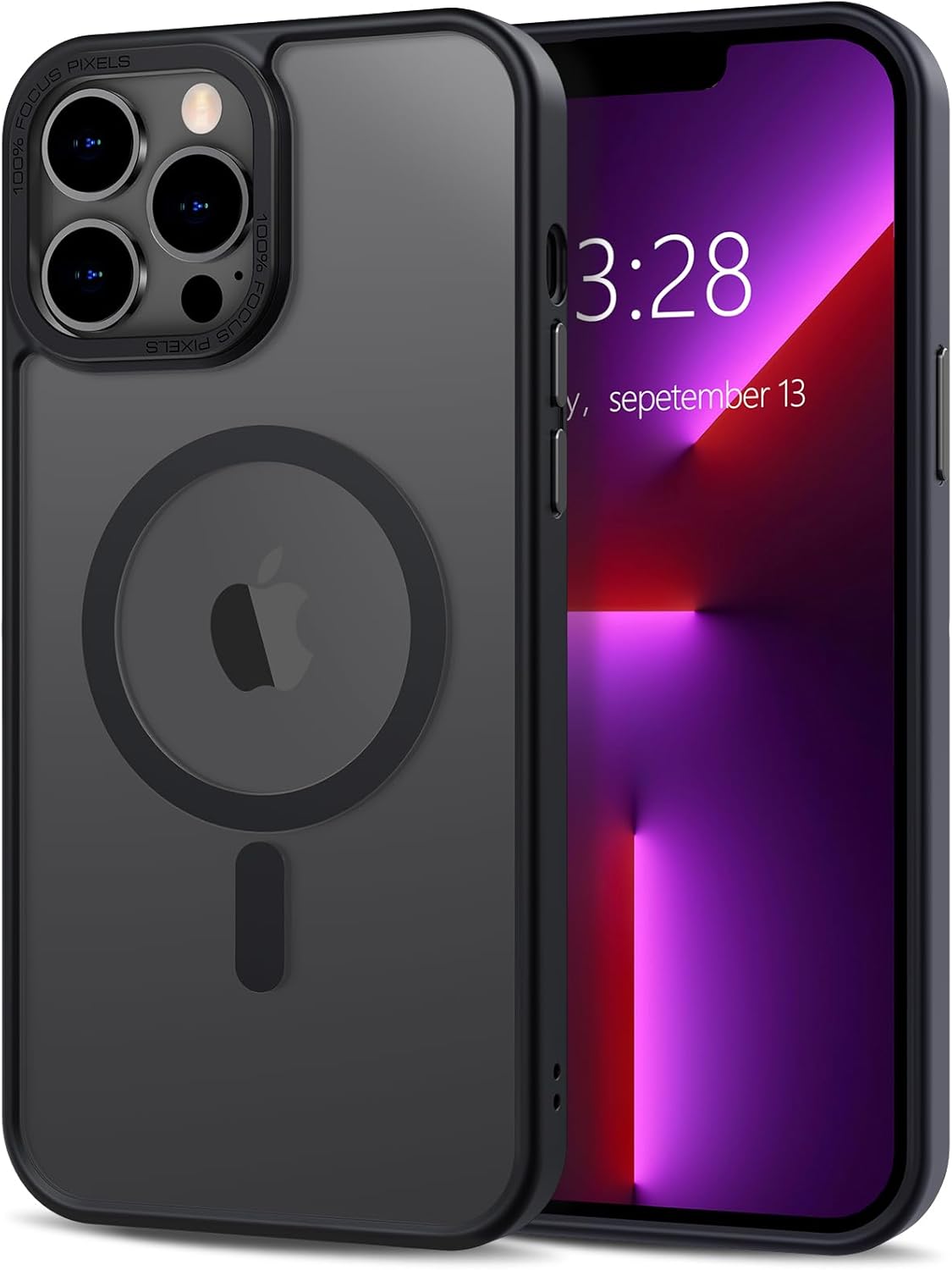 Anuck for iPhone 13 Pro Max Case Magnetic Phone Case Compatible with MagSafe, Soft TPU Bumper Hard Translucent Matte Back Slim Fit Shockproof Protective Case Cover for Men Women Girls - Black