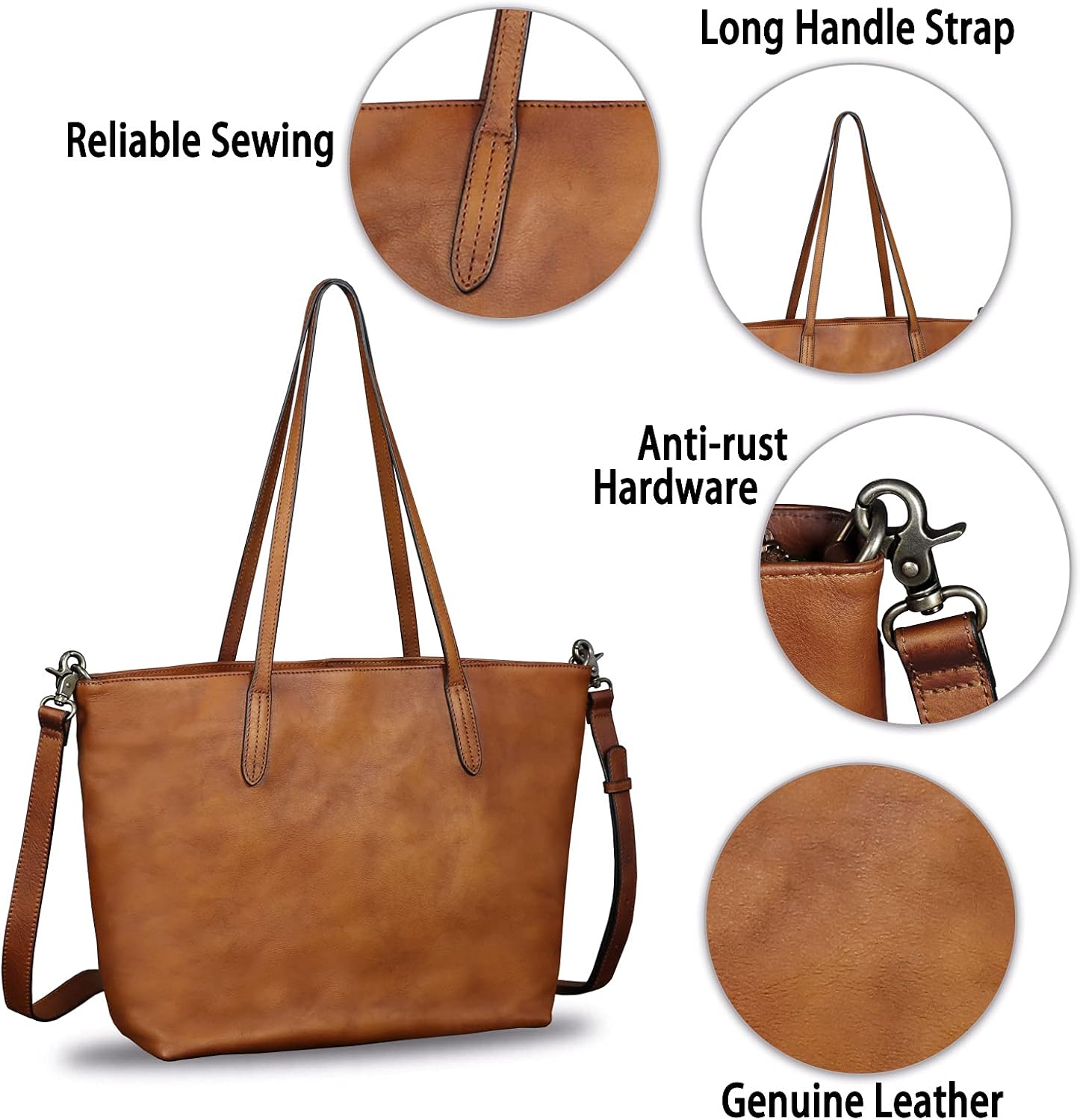 Genuine Leather Handbag Bag for Women Vintage Real Leather Shoulder Bag Purse Handmade Tote Bag Crossbody Bags · v2