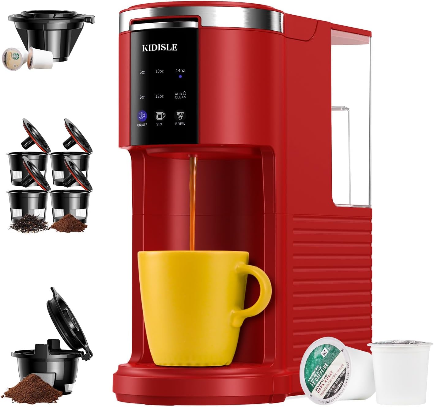 3 in 1 Single Serve Coffee Maker for K Cup Pods  Ground Coffee amp; Teas, 6 to 14oz Brew Sizes, with 40oz Removable Water Reservoir, Self-cleaning Function, Red · v2