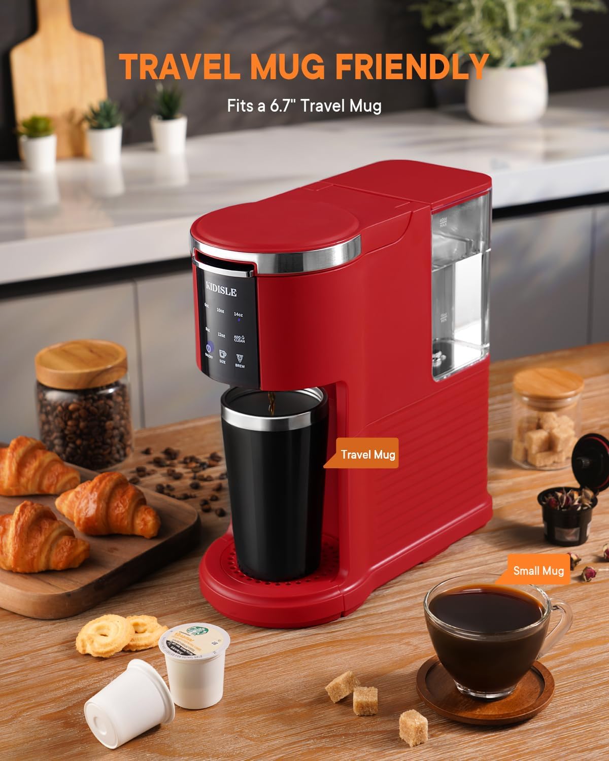 3 in 1 Single Serve Coffee Maker for K Cup Pods  Ground Coffee amp; Teas, 6 to 14oz Brew Sizes, with 40oz Removable Water Reservoir, Self-cleaning Function, Red · v2
