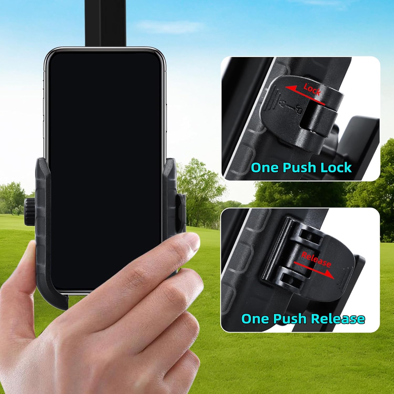 Uchwyt na telefon do wózka golfowego, magnetyczny uchwyt na telefon komórkowy kompatybilny z EZGO/Club Car/Yamaha, uniwersalny kompatybilny z iPhone/Galaxy/Google Pixel, magnes ultra wytrzymałościowy/jednoręczny/przenośny