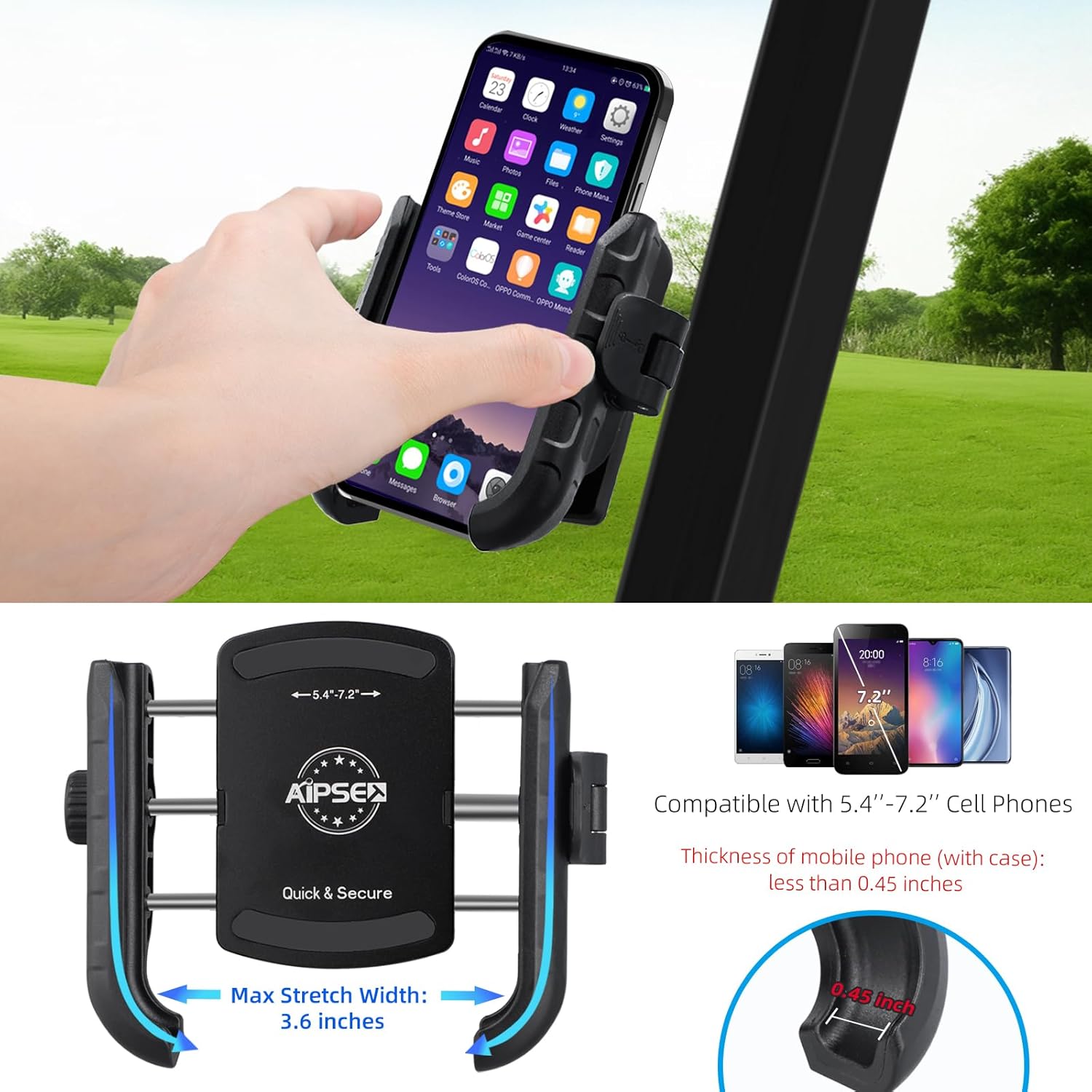 Uchwyt na telefon do wózka golfowego, magnetyczny uchwyt na telefon komórkowy kompatybilny z EZGO/Club Car/Yamaha, uniwersalny kompatybilny z iPhone/Galaxy/Google Pixel, magnes ultra wytrzymałościowy/jednoręczny/przenośny
